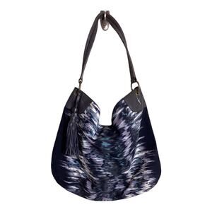 Banana Republic hobo bag Water Color fabric and Leather top handle tote EUC